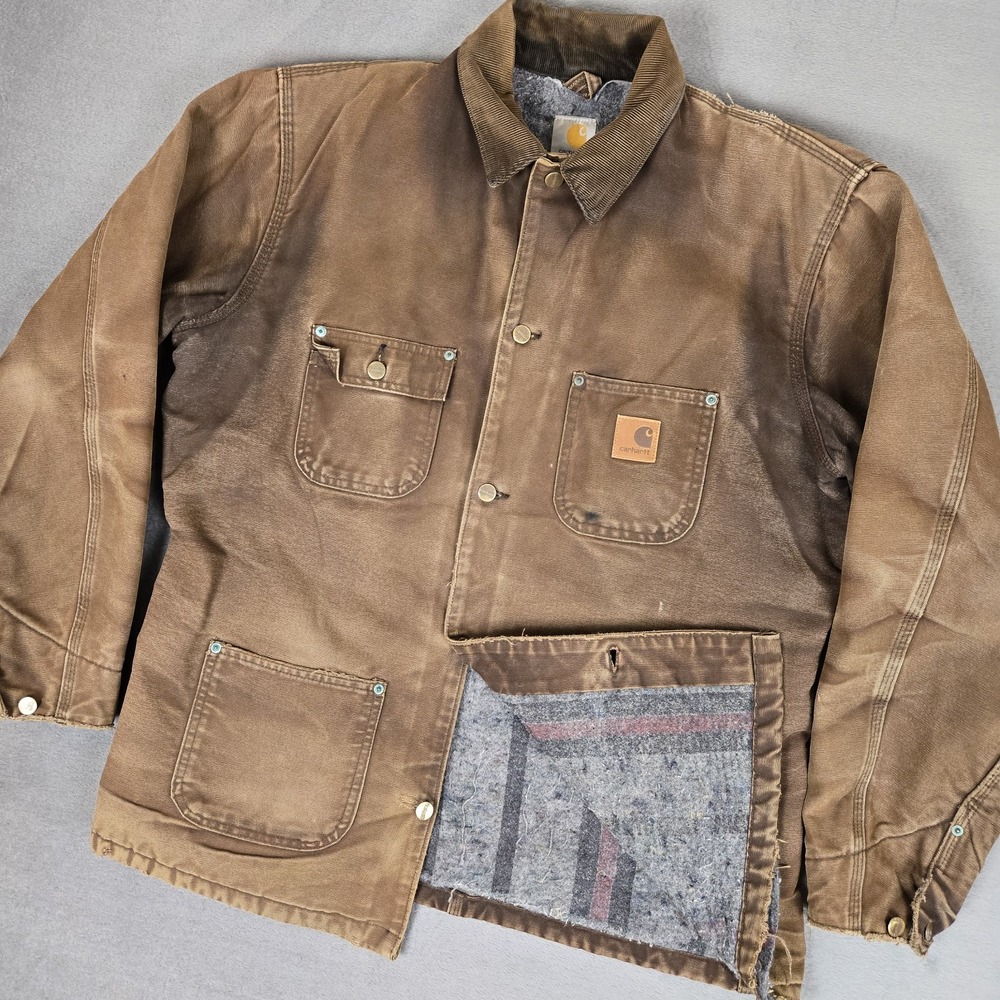 Carhartt Chore Jacket Mens Large Brown Canvas Blanket Lined C02 DKB Y2K VTG